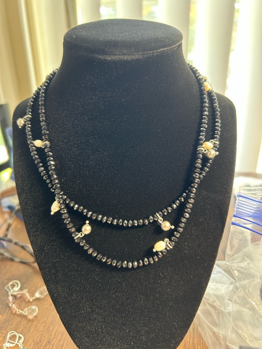 Elegant Black Beaded Layered Necklace with Pearl Accents